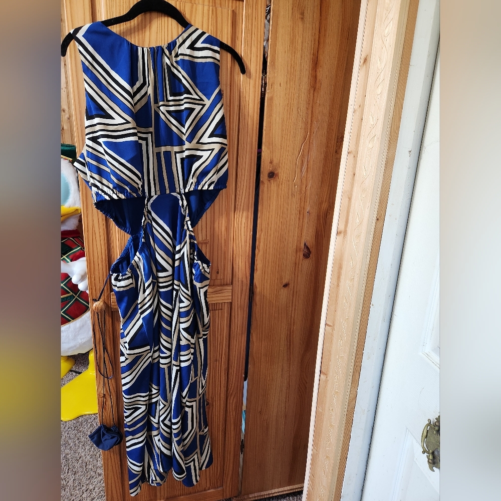 Nwt Womens Banana Republic Blue and White Geometric Dress - Picture 2 of 12